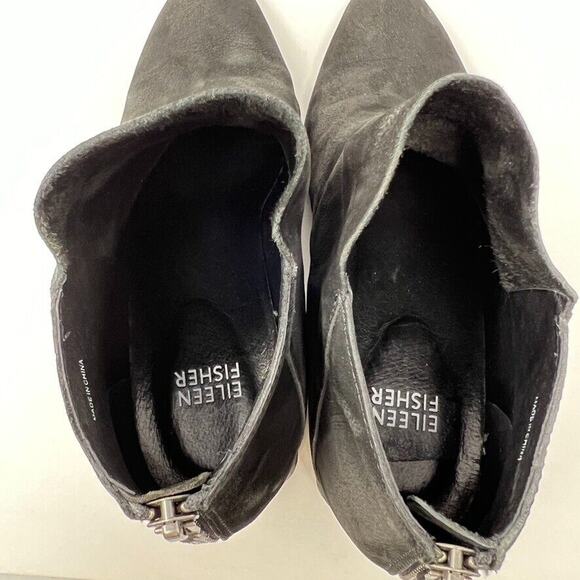 Eileen Fisher Bento Suede Ankle Block Heel Boots Booties Women’s Size 7 Black - Picture 9 of 12